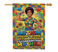 Drapeau de maison de tournesol, puzzle coloré ludique en forme de cœur, sensibilisation à l'autisme, jaune, double face, en toile de jute décorative pour extérieur, cour, pelouse, terrasse, porte