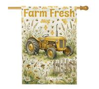 Drapeau de maison de tracteur, ferme rustique abeilles, marguerites, jaune d'été double face en toile de jute pour extérieur, terrasse, cour, pelouse, entrée, balcon, 71,1 x 101,6 cm