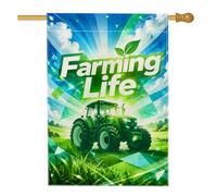 Drapeau de maison de tracteur, feuilles de nature, soleil, printemps, vert, double face, en toile de jute pour porche, extérieur, terrasse, pelouse, entrée, camping, 71,1 x 101,6 cm