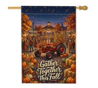 Drapeau de maison de tracteur, rustique festif, citrouilles, feuilles d'automne orange, toile de jute double face pour extérieur, terrasse, pelouse, entrée, camping 71 x 101,6 cm