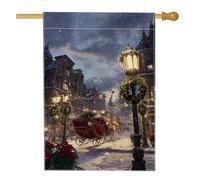 Drapeau de maison de traîneau, lampadaire festif de Noël en toile de jute rouge double face pour porche, extérieur, cour, pelouse, terrasse, porte, entrée, 71,1 x 101,6 cm