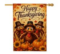 Drapeau de maison de Turquie, citrouilles d'automne festives de blé de Thanksgiving, orange, double face, en toile de jute décorative pour extérieur, terrasse, cour, pelouse, entrée, balcon, 71,1 x