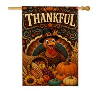 Drapeau de maison de Turquie, citrouilles d'automne festives, tournesol, Thanksgiving, toile de jute marron double face pour extérieur, terrasse, cour, pelouse, entrée, balcon, 71 x 101 cm