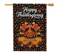 Drapeau de maison de Turquie, citrouilles festives de Thanksgiving, feuille d'érable, orange, double face, en toile de jute pour porche, extérieur, pelouse, cour, patio, entrée, 71,1 x 101,6 cm