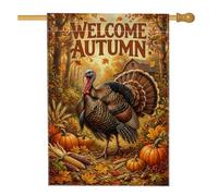 Drapeau de maison de Turquie, citrouilles rustiques traditionnelles en toile de jute orange d'automne double face pour extérieur, terrasse, cour, pelouse, entrée, balcon, 71 x 101 cm