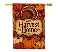 Drapeau de maison de Turquie, feuilles de citrouilles rustiques d'automne pour Thanksgiving, orange, double face, en toile de jute pour porche, extérieur, pelouse, cour, patio, entrée, 71,1 x 101,6 cm