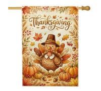 Drapeau de maison de Turquie, Thanksgiving, feuilles de citrouilles d'automne, Thanksgiving, orange, toile de jute double face pour extérieur, terrasse, pelouse, entrée, camping, 71 x 101,6 cm