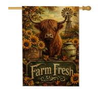 Drapeau de maison de vache des Highlands, rustique de campagne tournesol vainqueur d'automne marron double face en toile de jute pour porche, extérieur, terrasse, pelouse, entrée, camping, 71,1 x