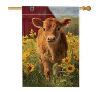 Drapeau de maison de vache, herbe de tournesol naturelle rurale jaune d'été double face en toile de jute pour extérieur, pelouse, cour, terrasse, entrée, 71,1 x 101,6 cm