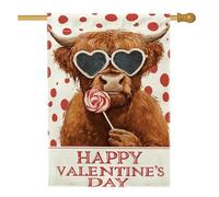 Drapeau de maison de vache, Saint-Valentin, lunettes en forme de cœur mignon, sucette, Saint-Valentin, toile de jute rouge, double face, drapeaux décoratifs pour extérieur, pelouse, cour, patio