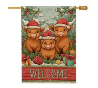 Drapeau de maison de vaches, chapeaux de Père Noël festifs de Noël en toile de jute rouge double face décoratifs pour extérieur, pelouse, cour, patio, entrée 71,1 x 101,6 cm