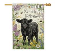 Drapeau de maison de veau - Fleurs de jardin d'été - Abeilles - En toile de jute verte - Double face - Drapeaux décoratifs pour extérieur, terrasse, pelouse, entrée, camping - 71,1 x 101,6 cm