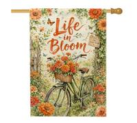 Drapeau de maison de vélo, fleurs rustiques, papillon, printemps, orange, toile de jute double face, drapeaux décoratifs pour extérieur, terrasse, cour, pelouse, entrée, balcon, 71,1 x 101,6 cm