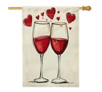 Drapeau de maison de vin rouge de Saint-Valentin 71 x 101,6 cm double face pour décoration extérieure, vintage, rétro, amour romantique, drapeau de maison, vacances, extérieur, petit drapeau de