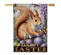 Drapeau de maison d'écureuil, œufs festifs printaniers, vignes de Pâques, marron, double face, en toile de jute pour porche, extérieur, pelouse, cour, patio, entrée, 71,1 x 101,6 cm