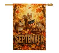 Drapeau de maison d'écureuils, panier de feuilles fantaisistes saisonnières orange d'automne double face en toile de jute pour extérieur, terrasse, cour, pelouse, entrée, balcon, 71 x 101 cm