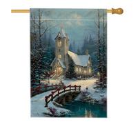 Drapeau de maison d'église, pont de sapin de Noël festif d'hiver blanc double face en toile de jute pour porche, extérieur, cour, pelouse, terrasse, porte, entrée, 71,1 x 101,6 cm