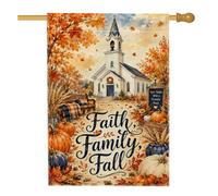 Drapeau de maison d'église, rustique et confortable avec feuilles de citrouilles orange d'automne double face en toile de jute pour extérieur, terrasse, cour, pelouse, entrée, balcon, 71,1 x 101,6 cm