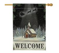 Drapeau de maison d'église, traîneau de renne de Noël en toile de jute blanche double face pour porche, extérieur, cour, pelouse, terrasse, porte, entrée, 71,1 x 101,6 cm