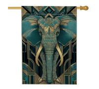 Drapeau de maison d'éléphant, art moderne géométrique orné N/A Turquoise double face en toile de jute décorative pour extérieur, cour, pelouse, patio, porte, entrée, 71,1 x 101,6 cm