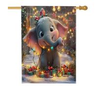 Drapeau de maison d'éléphant Merry Christmas 71,1 x 101,6 cm pour l'extérieur, animal de Noël vertical standard en lin pour maison, vacances, vie sauvage, cour, arrière-cour