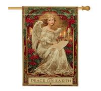 Drapeau de maison des anges, bougies poinsettia vintage de Noël en toile de jute rouge double face pour porche, extérieur, cour, pelouse, terrasse, porte, entrée, 71 x 101,6 cm