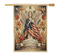 Drapeau de maison des anges, drapeau patriotique vintage avec étoiles et feuilles d'érable rouge double face en toile de jute décorative pour extérieur, pelouse, cour, patio, entrée 71,1 x 101,6 cm