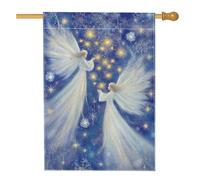 Drapeau de maison des anges, étoiles magiques d'hiver, flocons de neige, toile de jute bleue d'hiver, grand drapeau extérieur double face pour extérieur, pelouse, cour, terrasse, entrée, 71,1 x 101,6
