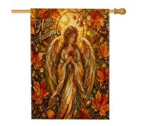 Drapeau de maison des anges, feuilles de la nature automnale, glands orange, double face en toile de jute pour extérieur, cour, pelouse, terrasse, porte, entrée, 71,1 x 101,6 cm