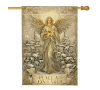 Drapeau de maison des anges, lanterne festive de Noël, houx, or, double face, en toile de jute pour extérieur, pelouse, cour, terrasse, entrée, 71,1 x 101,6 cm