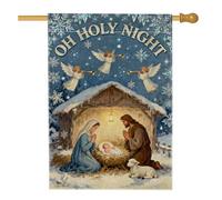 Drapeau de maison des anges, Noël religieux stable flocons de neige de Noël bleu double face en toile de jute pour extérieur, terrasse, cour, pelouse, entrée, balcon, 71 x 101 cm