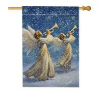 Drapeau de maison des anges, trompettes célestes de Noël en toile de jute bleue double face pour porche, extérieur, pelouse, cour, patio, entrée 71,1 x 101,6 cm