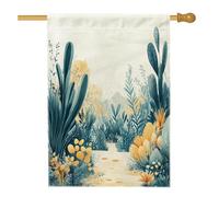 Drapeau de maison des déserts printaniers 71,1 x 101,6 cm pour l'extérieur, plante de cactus floral tropical, drapeau vertical standard en lin, drapeau de maison, drapeau occidental avant cour arrière