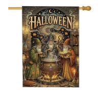 Drapeau de maison des sorciers mystiques - Chaudron d'Halloween - 71 x 101 | Magiciens magiques, drapeau de pelouse, chaudron bouillant, feuilles d'automne, bibliothèque mystique