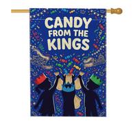 Drapeau de maison des Trois Rois 71 x 101 cm | bonbons, drapeau de cour, silhouettes, couronnes, confettis, célébration de vacances, décoration de cour extérieure