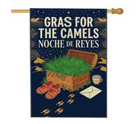 Drapeau de maison des Trois Rois Tradition Coffre au trésor 71 x 101,6 cm | Tradition de la fête des trois rois, drapeau de pelouse, noche de Reyes, décoration d'intérieur culturelle