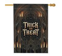 Drapeau de maison d'Halloween avec bougie gothique Cathédrale Trick Or | Architecture gothique, drapeau de cour, bougies vacillantes, scène de cathédrale effrayante, décoration extérieure