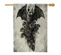 Drapeau de maison d'Halloween avec chauve-souris gothique - 71,1 x 101,6 cm - Double face pour décoration extérieure - Vintage gothique effrayant - Rose effrayante - Drapeau de maison - Motif