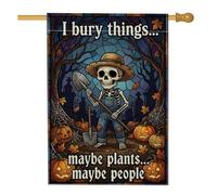 Drapeau de maison d'Halloween avec citation squelette amusante 71 x 101 cm | Style vitrail, drapeau de cour, citation humoristique, décoration de jardin d'automne, accents de porche extérieur