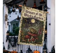Drapeau de maison d'Halloween citation de crapaud envoûtant 71,1 x 101,6 cm | Champignons champignons, drapeau de pelouse, pleine lune mystique, cadre botanique, art fantastique foncé