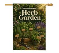 Drapeau de maison d'herbes aromatiques, jardin, basilic, thym, toile de jute verte printanière, double face, décoration extérieure pour extérieur, cour, pelouse, terrasse, porte, entrée, 71,1 x 101,6