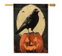 Drapeau de maison d'horreur corbeau d'Halloween 71,1 x 101,6 cm pour l'extérieur, esthétique, vintage, effrayant, citrouille, standard, vertical, en lin, drapeau effrayant pour la maison, la cour, la