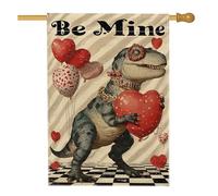 Drapeau de maison dinosaure, ballons fantaisistes pour la Saint-Valentin, rouge, double face en toile de jute pour porche, extérieur, cour, pelouse, patio, porte, entrée, 71,1 x 101,6 cm