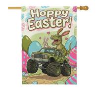 Drapeau de maison dinosaure, lapin ludique de Pâques, camion de Pâques, vert double face en toile de jute pour porche, extérieur, pelouse, cour, patio, entrée, 71,1 x 101,6 cm