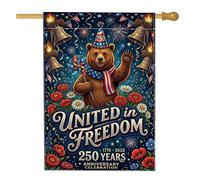 Drapeau de maison d'ours, fleurs festives, cloches, anniversaire de mariage, toile de jute bleue double face, drapeaux décoratifs pour extérieur, terrasse, pelouse, entrée, camping, 71,1 x 101,6 cm