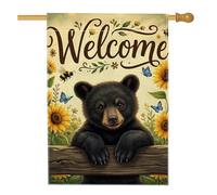Drapeau de maison d'ours, rustique fantaisie, tournesol, papillon, toile de jute jaune d'été, double face, grand drapeau de jardin pour extérieur, terrasse, pelouse, entrée, camping, 71,1 x 101,6 cm