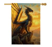 Drapeau de maison Dragon - Fantaisie épique - Ciel de montagne - Bleu - Double face - En toile de jute - Pour extérieur, terrasse, pelouse, entrée, camping - 71 x 101 cm
