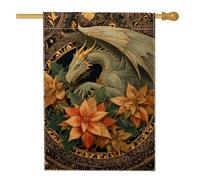 Drapeau de maison dragon - Fantaisie gothique poinsettia houx vert d'hiver double face en toile de jute - Drapeaux décoratifs pour extérieur, terrasse, pelouse, entrée, camping - 71 x 101,6 cm