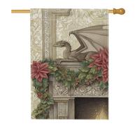 Drapeau de maison dragon - Fantaisie - Poinsettia traditionnel - Houx - Rouge - Double face - Décoration extérieure - Pour extérieur, terrasse, pelouse, entrée, camping - 71 x 101 cm