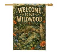 Drapeau de maison dragon, fleurs rustiques fantaisie, clôture en bois vert printemps double face en toile de jute décorative pour extérieur, pelouse, cour, patio, entrée 71,1 x 101,6 cm